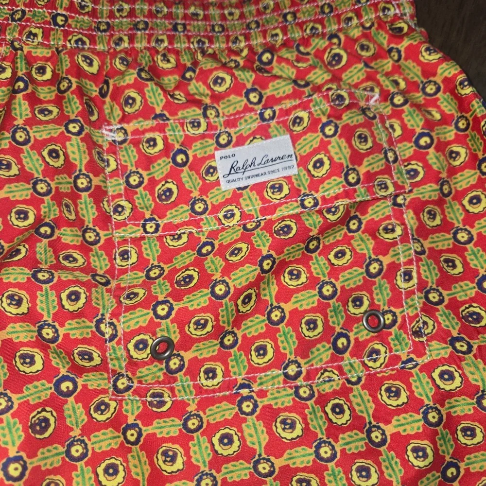 Polo‎ Ralph Lauren Mens Floral Swim Trunks Red Yellow Geometric Board Shorts L